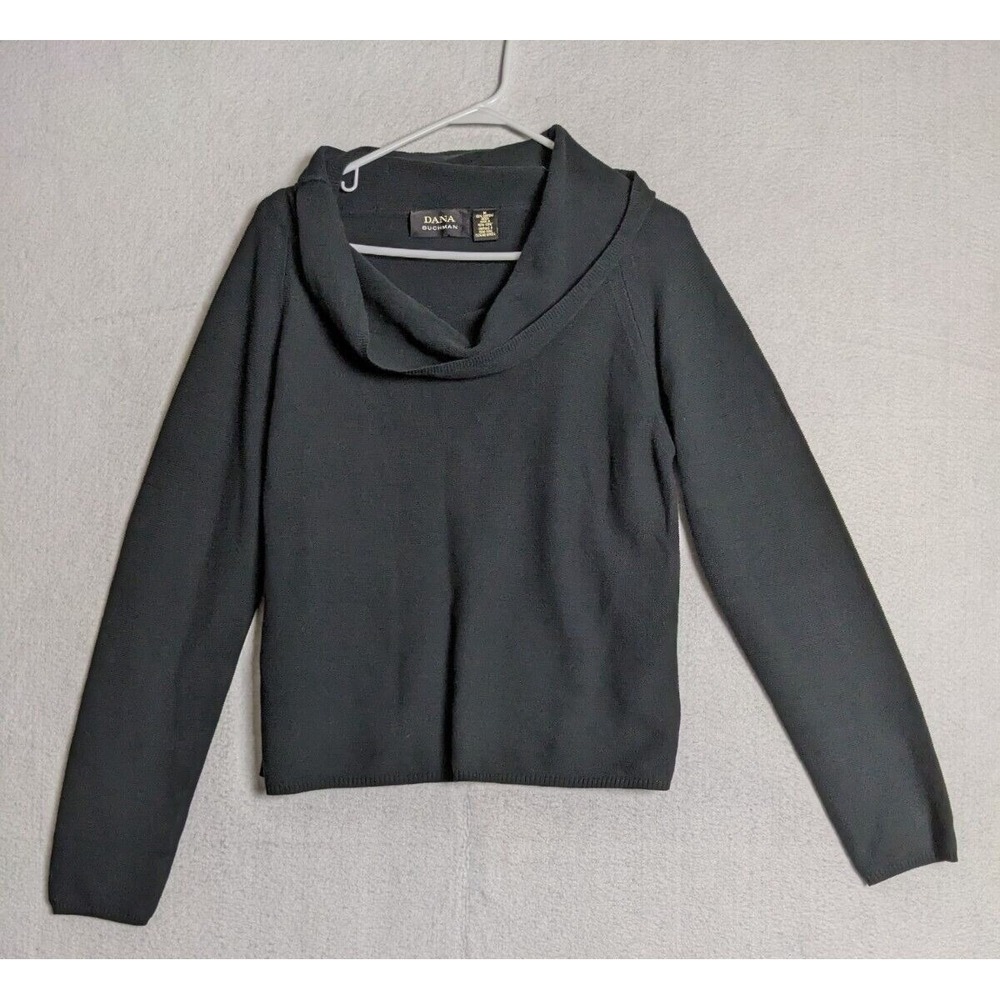 Dana Buchman Sweater Top Size‎ M Loose Cowl Neck Cotton Black